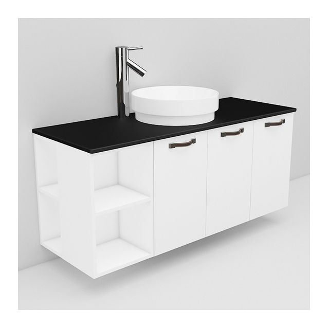 Allaskaappi mustalla laminaattitasolla ja malja-allas Peak Noro Flexline 143.1 1200 valkoinen