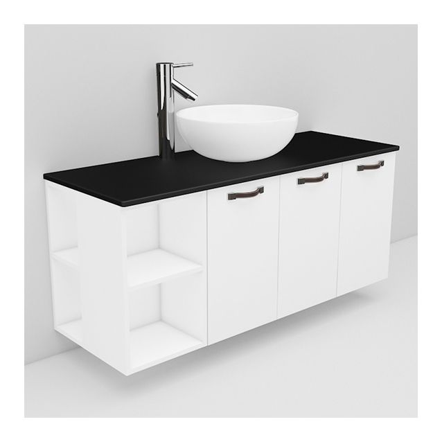 Allaskaappi mustalla laminaattitasolla ja malja-allas Coast Noro Flexline 144.1 1200 valkoinen