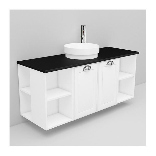 Allaskaappi mustalla laminaattitasolla ja malja-allas Peak Noro Flexline 151.3 1200 valkoinen hiottu raami