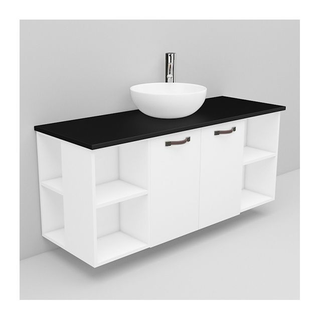 Allaskaappi mustalla laminaattitasolla ja malja-allas Coast Noro Flexline 152.1 1200 valkoinen