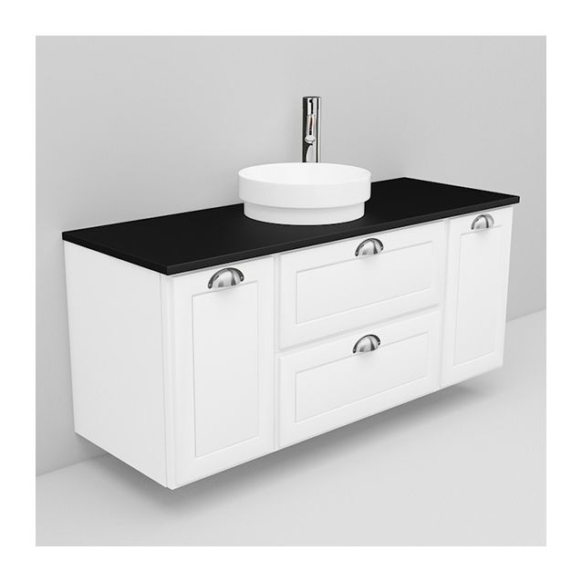 Allaskaappi mustalla laminaattitasolla ja malja-allas Peak Noro Flexline 159.3 1200 valkoinen hiottu raami