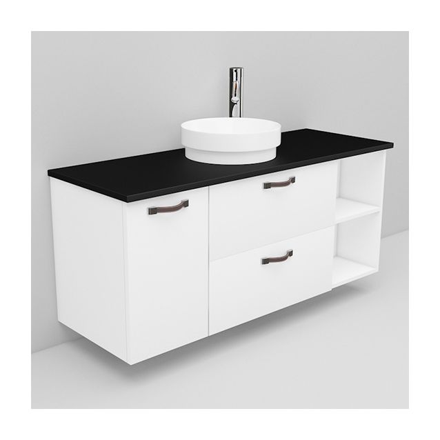 Allaskaappi mustalla laminaattitasolla ja malja-allas Peak Noro Flexline 167.1 1200 valkoinen