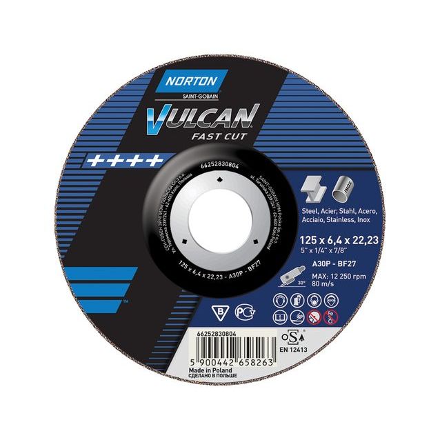 Hiomalaikka Norton Vulcan A30S T27, 125x6.4x22.23mm, 125x6