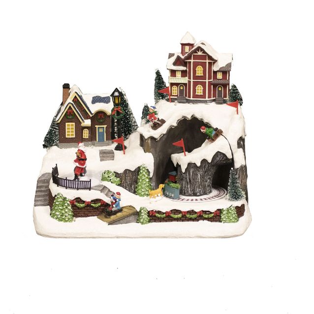 Joulukylä Nordic Winter Mountain Town valoilla ja musiikilla paristokäyttöinen