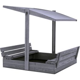 Hiekkalaatikko 120 x 120 cm, penkeiksi taittuva kansi, säädettävä katto, pohjamaalattu harmaa NORDIC PLAY