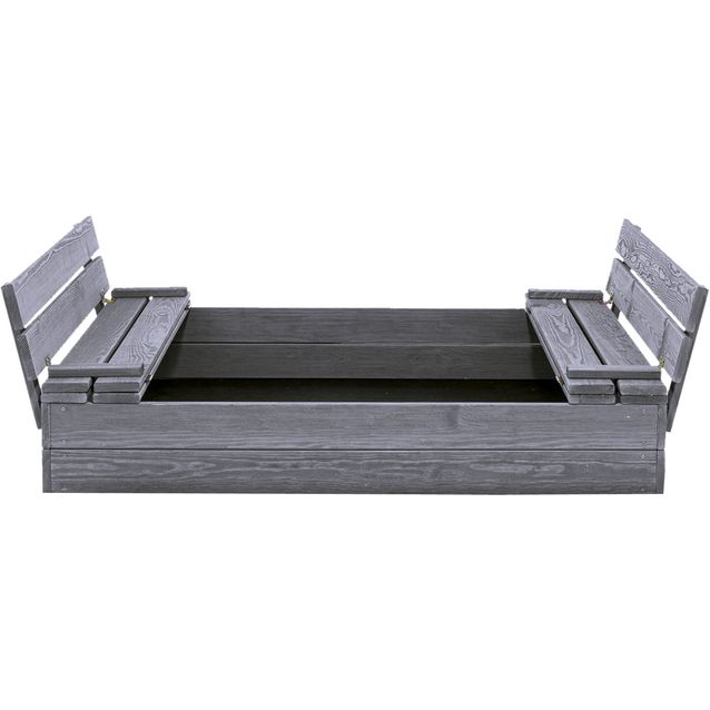 Hiekkalaatikko 120 x 120 cm, penkeiksi taittuva kansi, pohjamaalattu harmaa NORDIC PLAY
