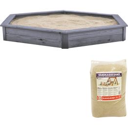 Hiekkalaatikko kulmainen sisältää hiekan Nordic Play, 1820x200x1560 mm harmaa puu