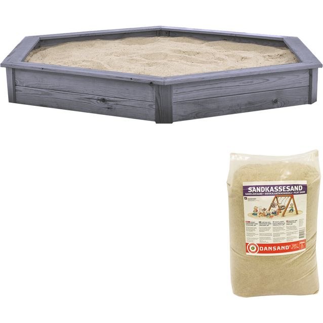 Hiekkalaatikko kulmainen sisältää hiekan Nordic Play, 1820x200x1560 mm harmaa puu