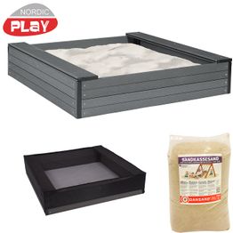 Hiekkalaatikko penkeillä 24 x 120 x120 cm, komposiitti sis. verkko ja 200 kg hiekkaa NORDIC PLAY