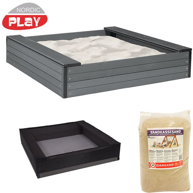 Hiekkalaatikko penkeillä 24 x 120 x120 cm, komposiitti sis. verkko ja 200 kg hiekkaa NORDIC PLAY