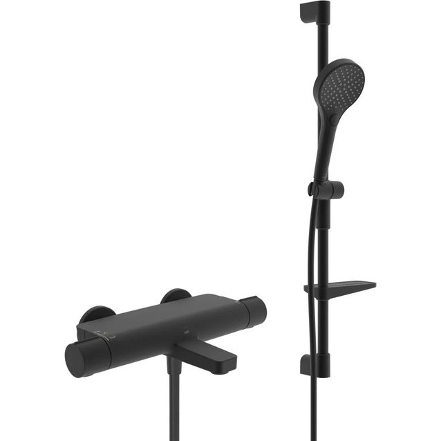 Suihkusetti Oras Optima Style 7149N-33, termostaattihanalla ja juoksuputkella, mattamusta