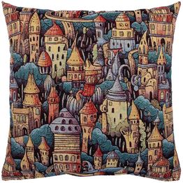 Koristetyyny Home4You HOLLY 45x45 cm, fantasiakaupunkikuosi, monivärinen