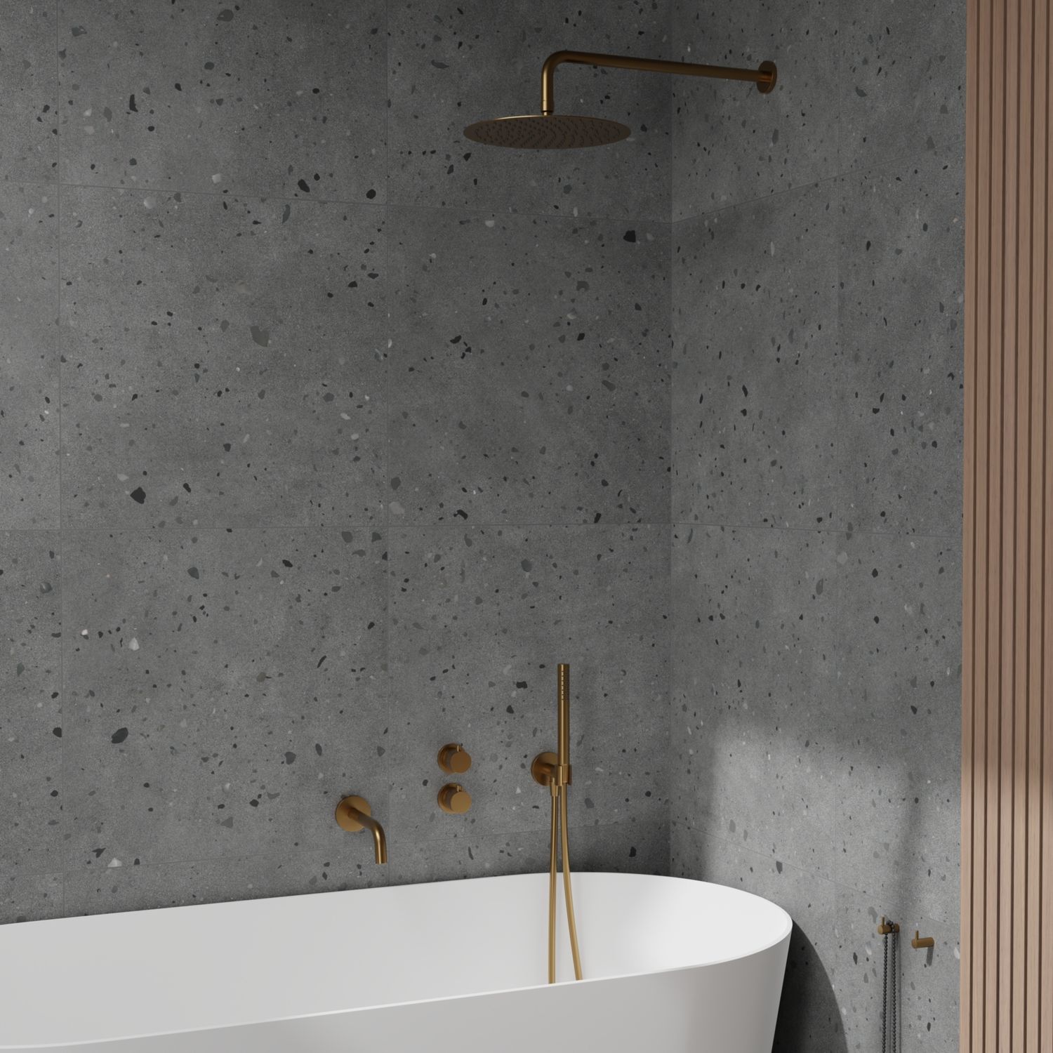 Sadesuihkusetti Scandtap Steel Harmonized 3X Sand, termostaattihanalla, vettä säästävä, juoksuputkella, piiloasennus, messinki