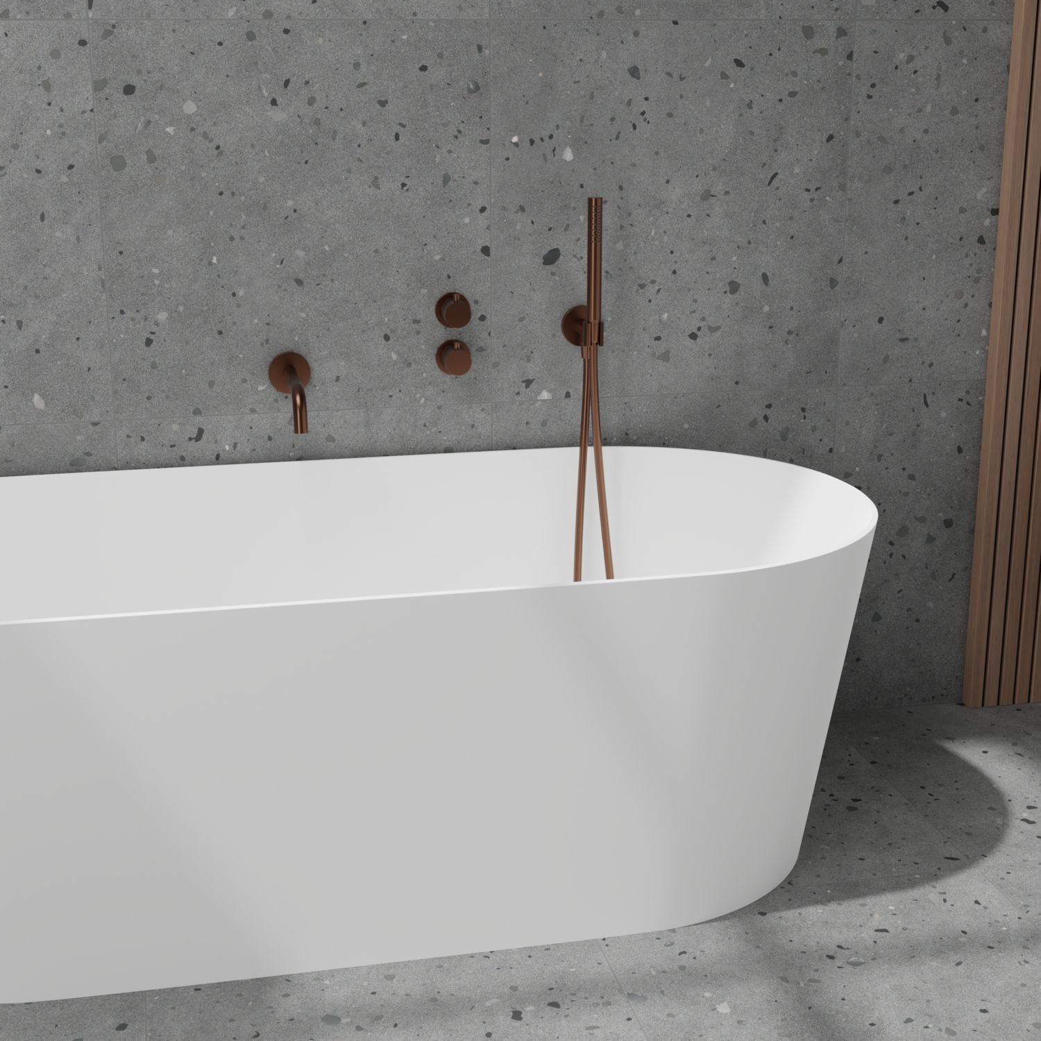 Suihkusetti Scandtap Steel Harmonized 4 Amber, termostaattihanalla, vettä säästävä, juoksuputkella, piiloasennus, kupari