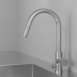 Keittiöhana Scandtap Steel Access D ulosvedettävällä suuttimella ja pesukoneventtiilillä