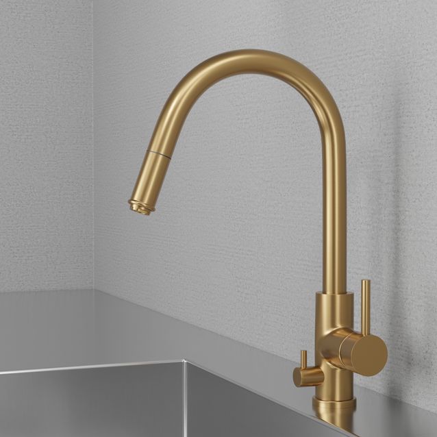 Keittiöhana Scandtap Steel Access Sand D ulosvedettävällä suuttimella ja pesukoneventtiilillä