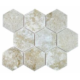 Marmorimosaiikki Pukkila, 9.5x11cm, 6-kulmainen, matta, lasitettu