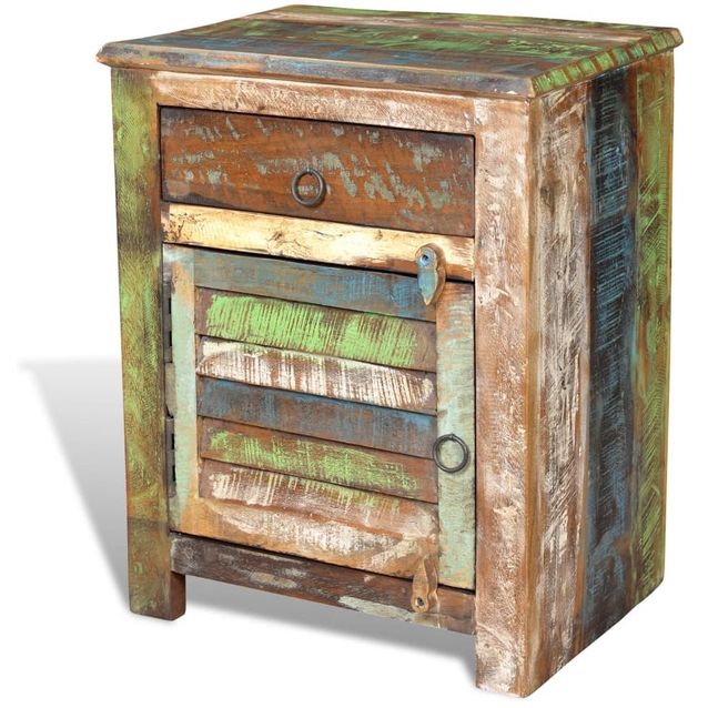 Päätypöytä 1 vetolaatikolla ja 1 ovella kierrätetty puu_1