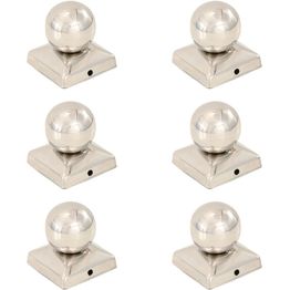 Pallon muotoiset tolpan kärjet 6 kpl ruostumaton teräs 71x71 mm