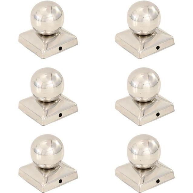 Pallon muotoiset tolpan kärjet 6 kpl ruostumaton teräs 71x71 mm