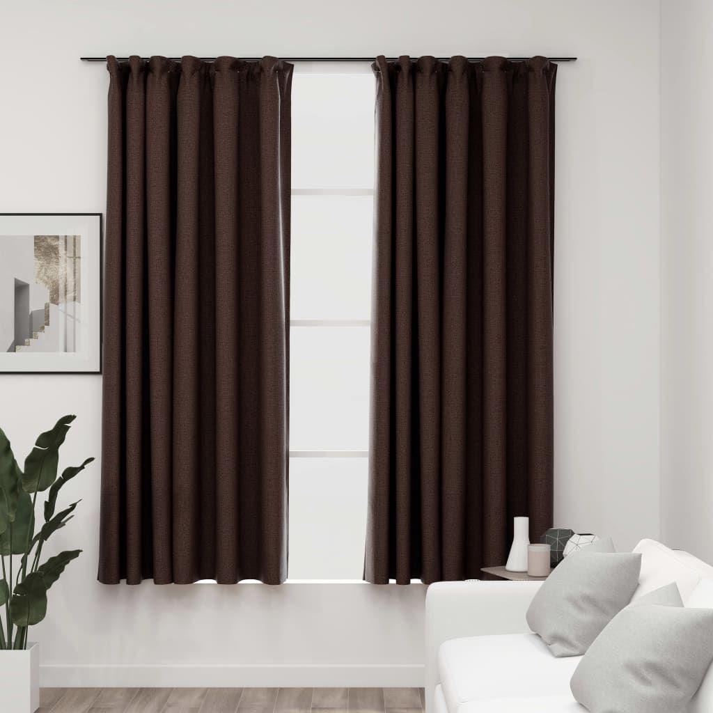 Pellavamaiset pimennysverhot koukuilla 2kpl 140x175cm