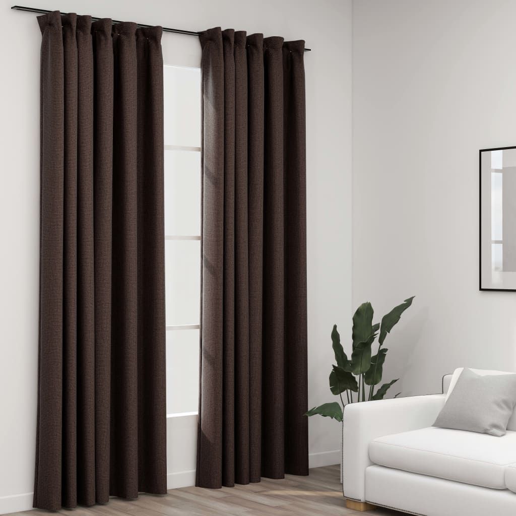 Pellavamaiset pimennysverhot koukuilla 2kpl 140x245cm