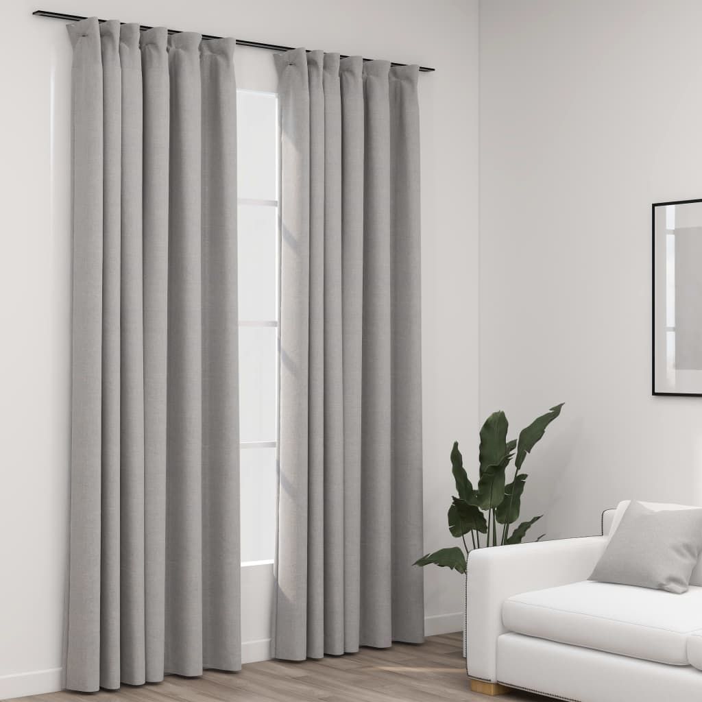 Pellavamaiset pimennysverhot koukuilla 2kpl harmaa 140x225cm