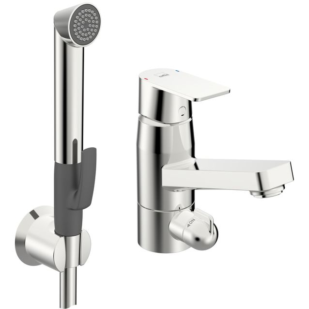 Pesuallashana Oras Stela 4807F bideesuihkulla ja pesukoneventtiilillä