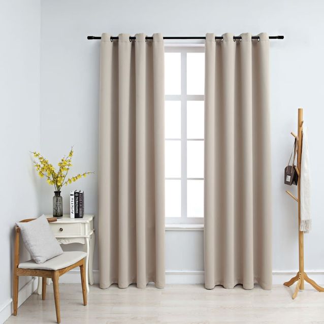 Pimennysverhot metallirenkailla 2 kpl beige 140x245 cm_1