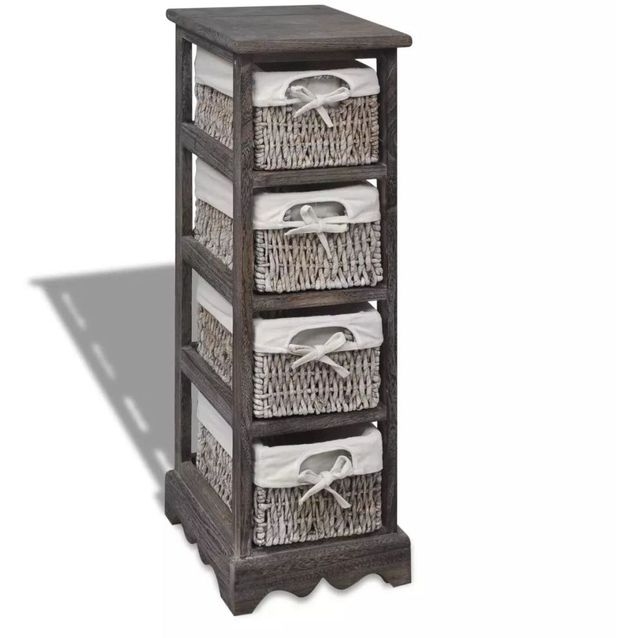 Puinen säilytysteline 4 punotulla korilla ruskea_1