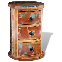 Pyöreä laatikosto 3 vetolaatikolla kierrätetty puu