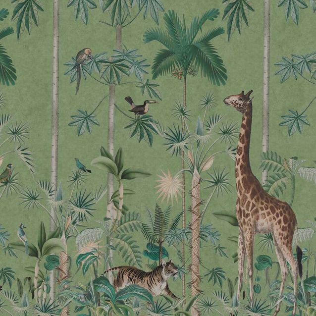 Mittatilaustapetti Rebel Walls Giraffes Stroll, Emerald (R16793)