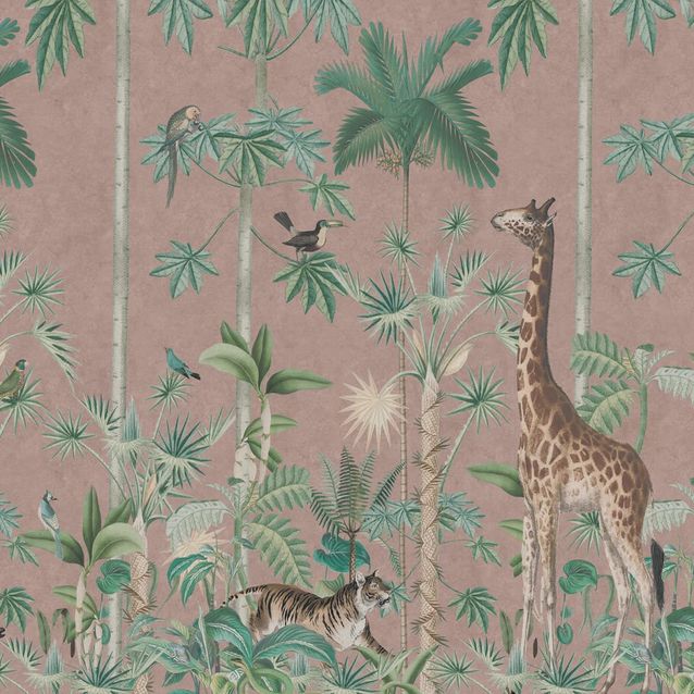 Mittatilaustapetti Rebel Walls Giraffes Stroll, Pink (R16796)
