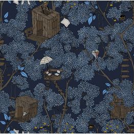 Lastenhuoneen tapetti Rebel Walls Treehouse Night, metsä, sininen