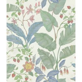 Tapetti Rebel Walls Strawberry Lane Ivory, palmu, vihreä