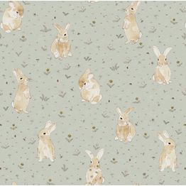Lastenhuoneen tapetti Rebel Walls Bunny Field Mint, vihreä