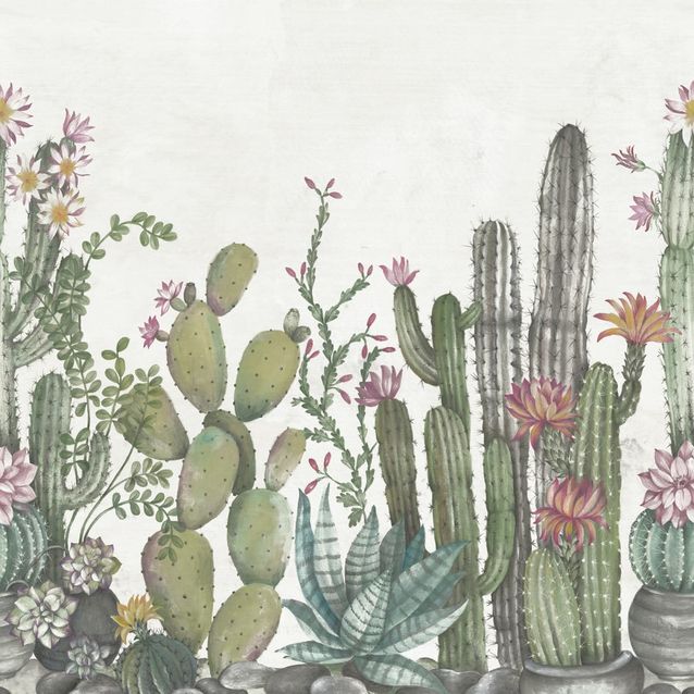 Mittatilaustapetti Rebel Walls Playfull Cactus, Ivory (R18452)