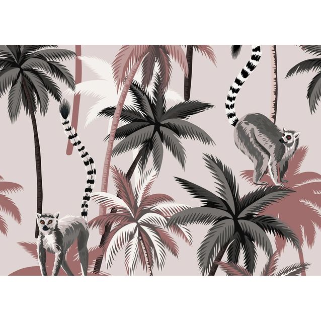 Kuvatapetti Rebel Walls Lemur Palms burgundi, mittatilaus, non-woven