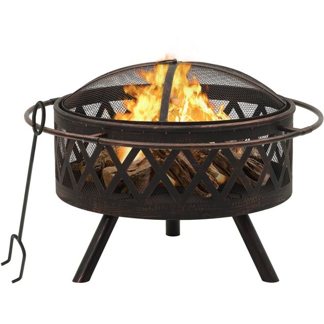 Rustiikkinen tulimalja ja hiilihanko 76 cm xxl teräs_1