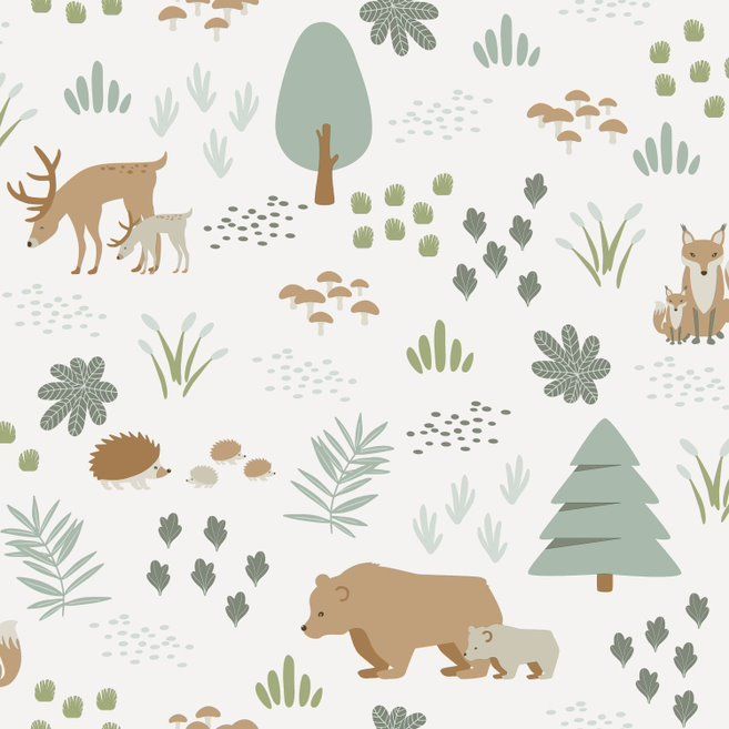 lastenhuoneen-tapetti-esta-forest-friends-139247-mets-vihre