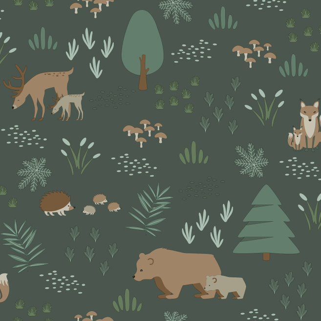 lastenhuoneen-tapetti-esta-forest-friends-139249-mets-vihre