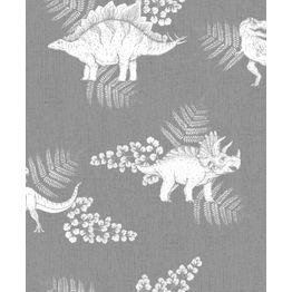 Lastenhuoneen tapetti Kids Walls 45803, vinyylipinta, dinosaurus, harmaa