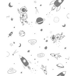 Lastenhuoneen tapetti Kids Walls 45850, vinyylipinta, avaruus, harmaa
