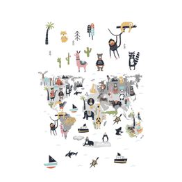 Lastenhuoneen tapetti Kids Walls 45875, vinyylipinta, 1.59x2.7m, kartta, monivärinen