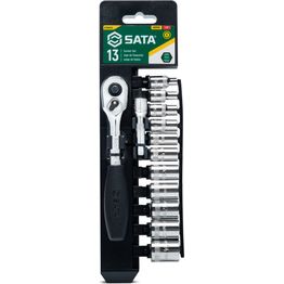 Hylsysarja telineessä Sata 1/4" 4-14 mm 13 osaa