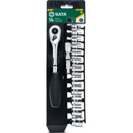 Hylsysarja telineessä Sata 3/8" 8-19 mm 14 osaa