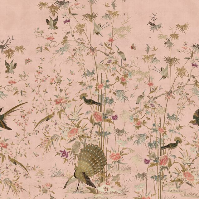 Mittatilaustapetti Chinoiserie Garden, Pink, vaaleanpunainen (S10417)