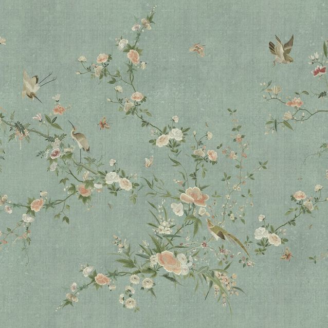 Mittatilaustapetti Bloom, Teal (S10427)