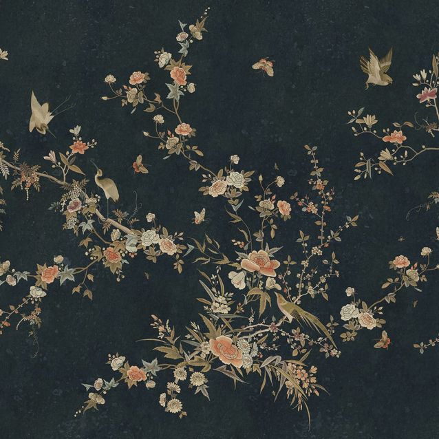 Mittatilaustapetti Bloom, Midnight Blue, sininen (S10428)