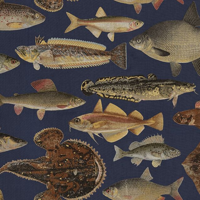 Mittatilaustapetti Scandinavian Fish, Dark Blue, sininen (S10729)